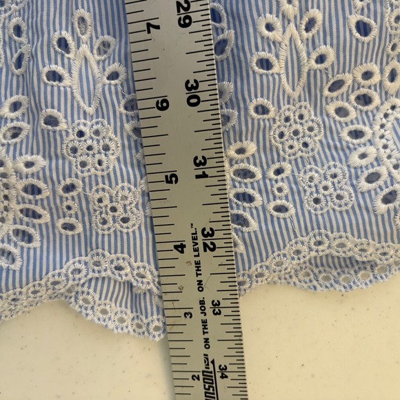Calypso St Barth Eyelet Lace Tiered Mini Dress Size M Pinstripe Preppy Coastal - Picture 5 of 7